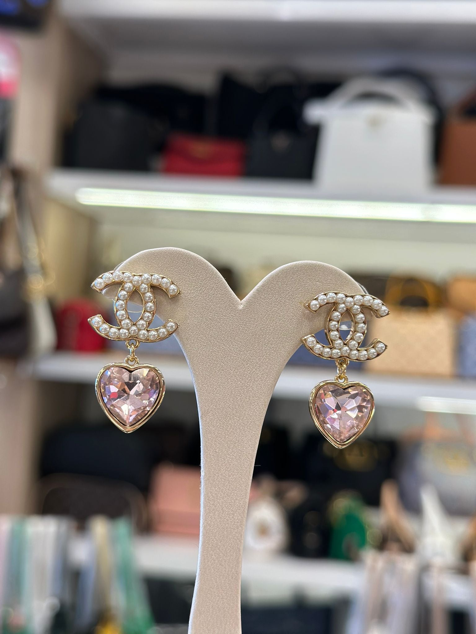 Chanel Pearl Amour Heart Earrings