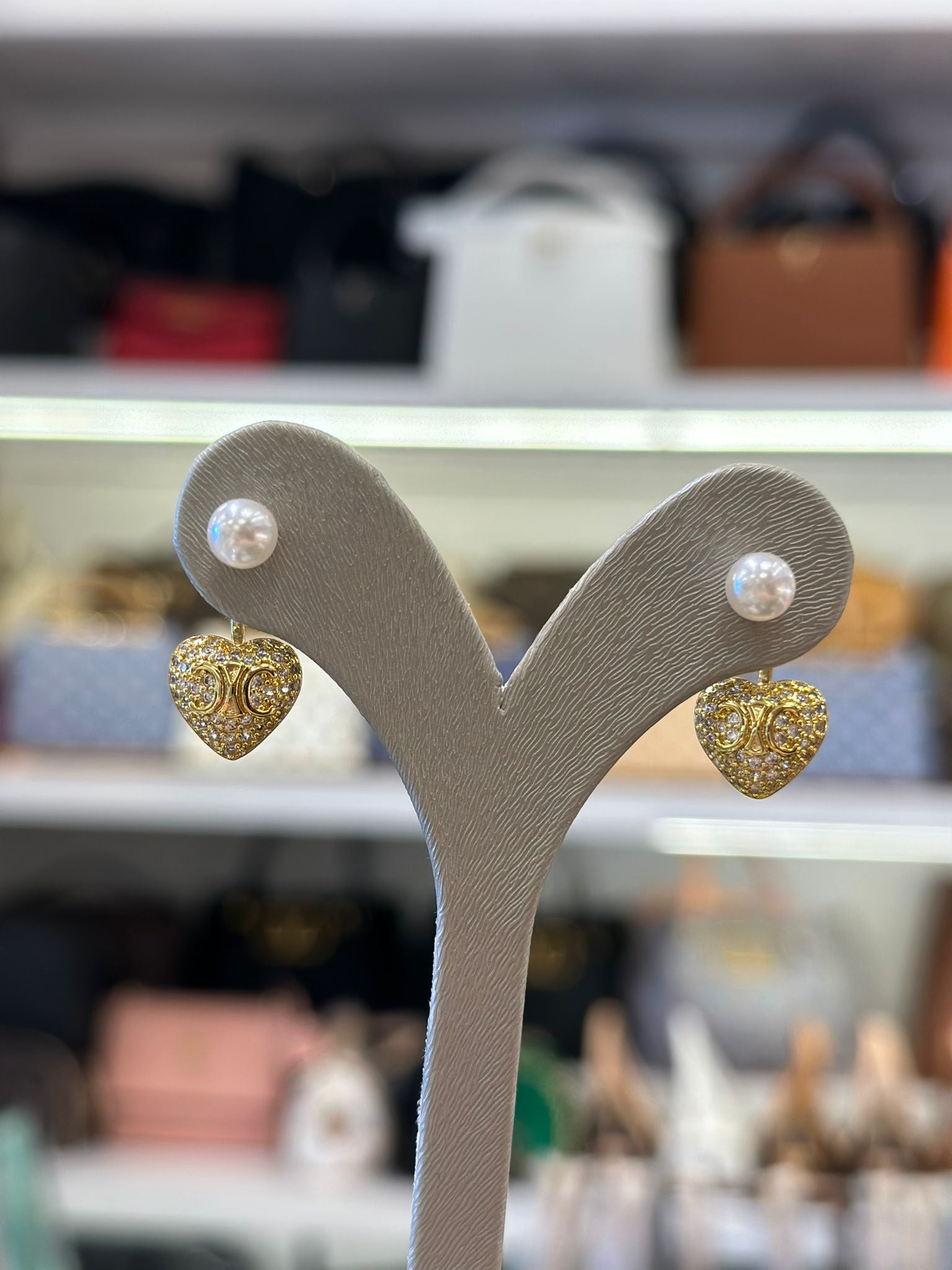 Celine Golden Pearl Heart Drops